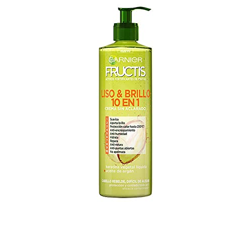 Fructis Liso y Brillo 10 en 1 Crema Sin Aclarado para Pelo Liso, Rebelde,...