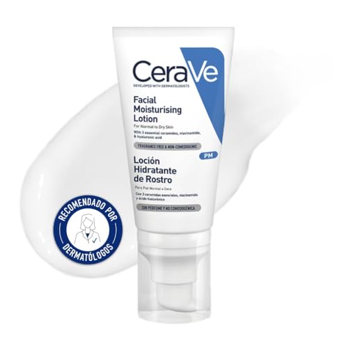 CeraVe, Loción Hidratante de Rostro PM, Para Piel Normal a Seca, Hidrata y...