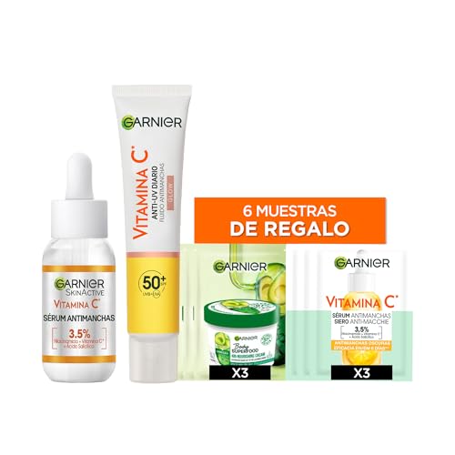 Garnier Vitamina C Pack rutina Antimanchas, Crema Fluida UV Diaria Iluminadora...