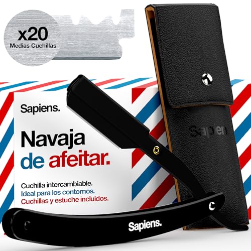 Sapiens Barbershop Navaja de Afeitar Hombre - Navaja de Barbero para Barba + 20...