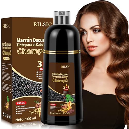 Champú Tinte Castaño Oscuro Cubre Canas, 500ML Hair Dye Shampoo 3 en 1, Champu...